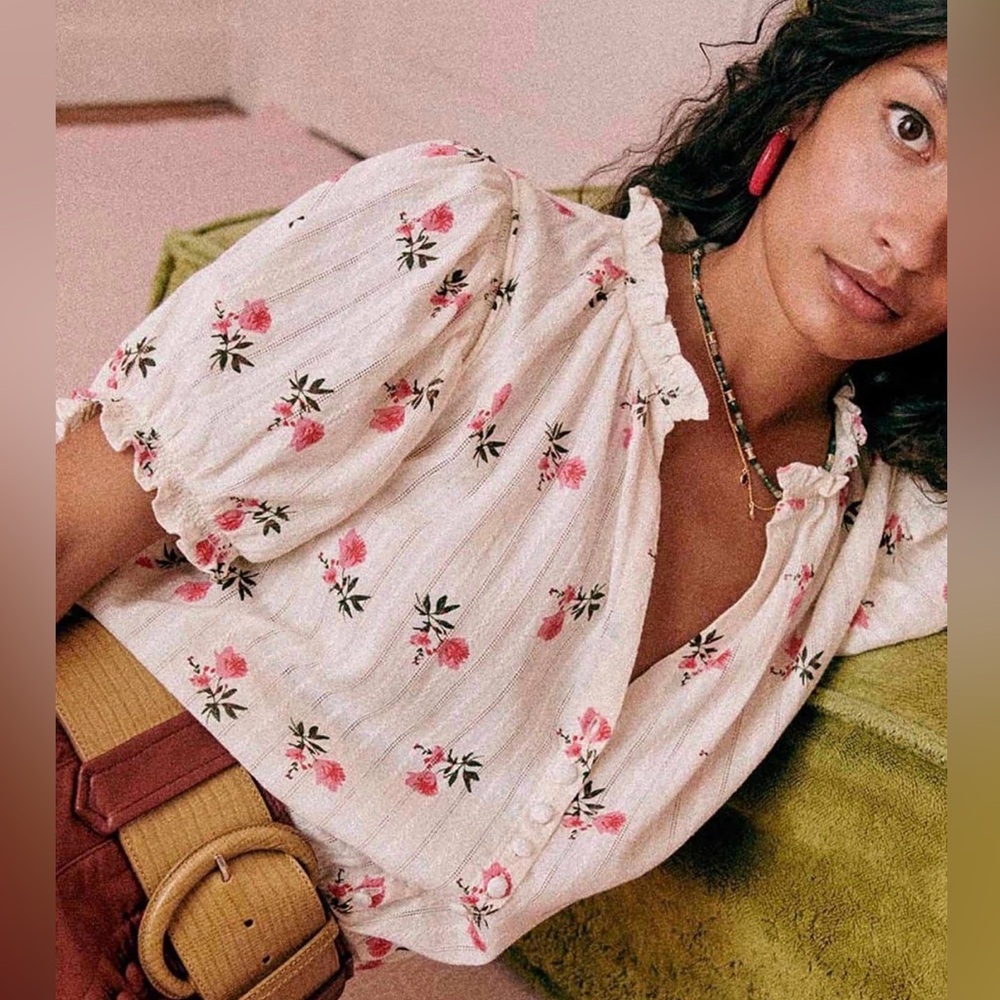 Sezane Floral Cream Blouse